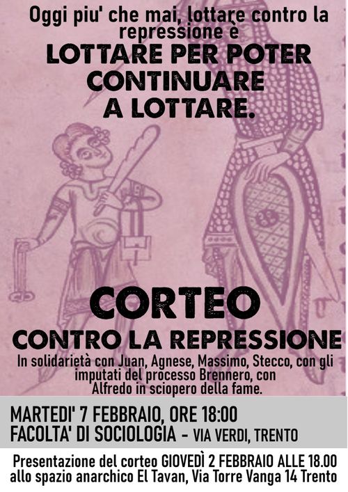 Corteo contro la repressione: LOTTARE PER POTER CONTINUARE A LOTTARE