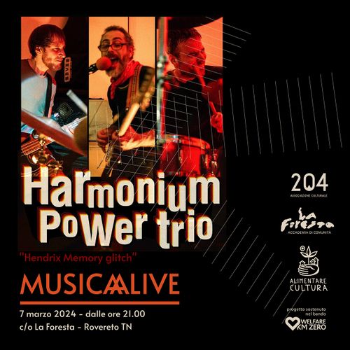 Musicaàlive con Cena Popolare e concerto Harmonium Power Trio